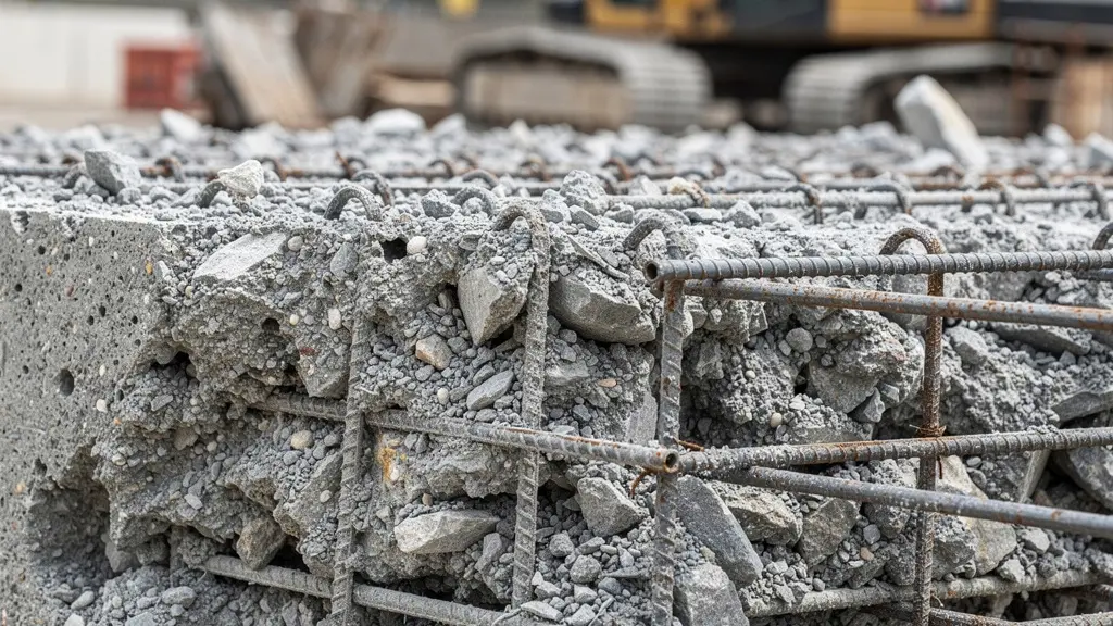 Surface béton après hydrodémolition montrant rugosité caractéristique et armatures métalliques intactes